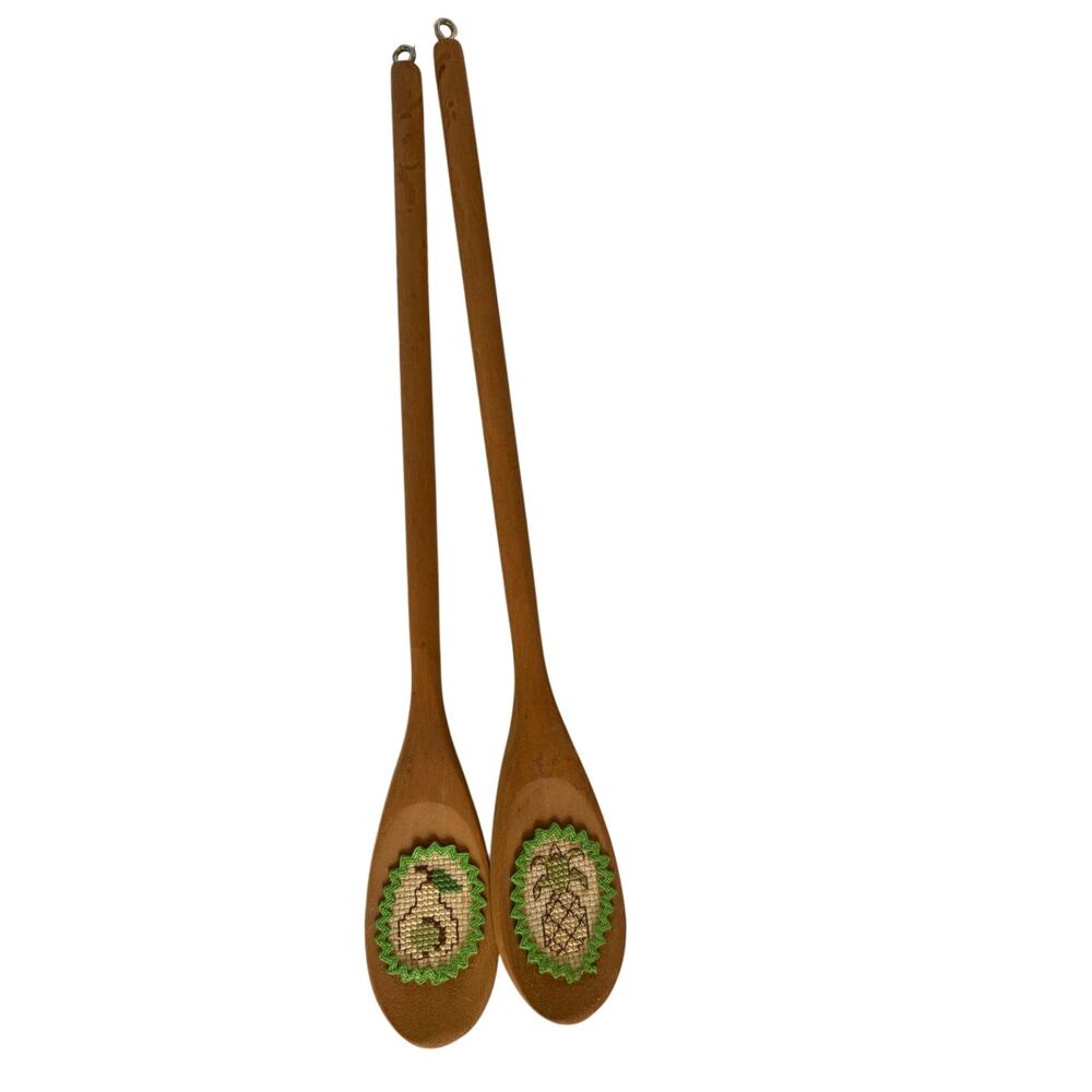 sku3364 Set of 2 Wooden Spoons with Counted Cross-Stitch Decor (12" Length)